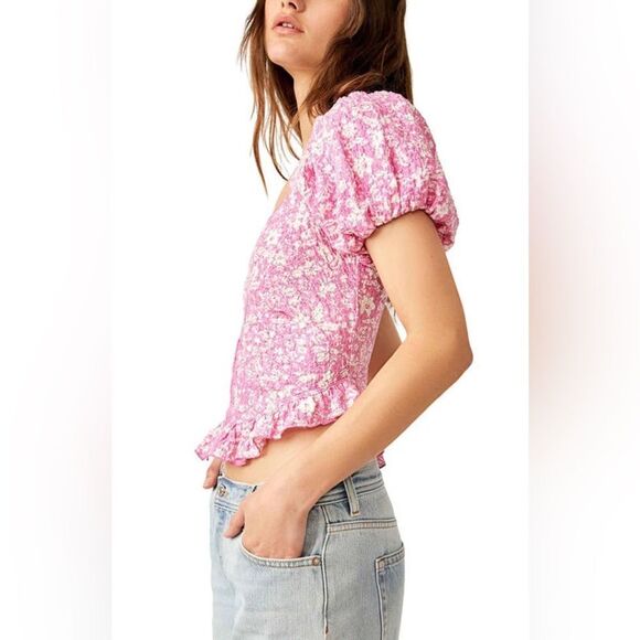 FREE PEOPLE Oh Baby Lace Crop Top In Pink Combo Size XL - Picture 7 of 7